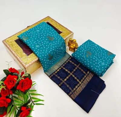 Zig Zag Foil Print Saree with Contrast Jari Border and Digital Print Pallu
